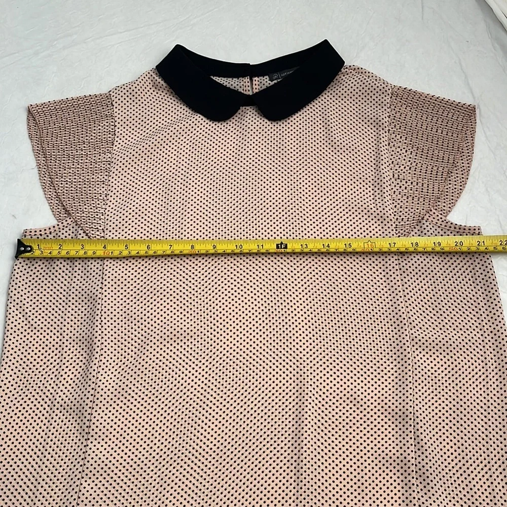 Adrianna Papell pink and black polka dot Peter Pan collar flutter sleeve blouse